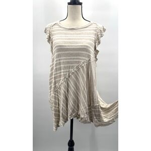 Free People Stripe Linen Tunic Women XS Asymmetrical Neutral Indie Boho Coastal